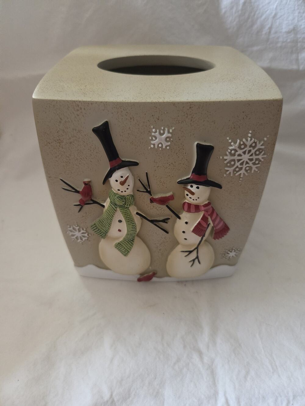 Tissue Box Cover hand painted tall snowmen christmas Linda Spivey